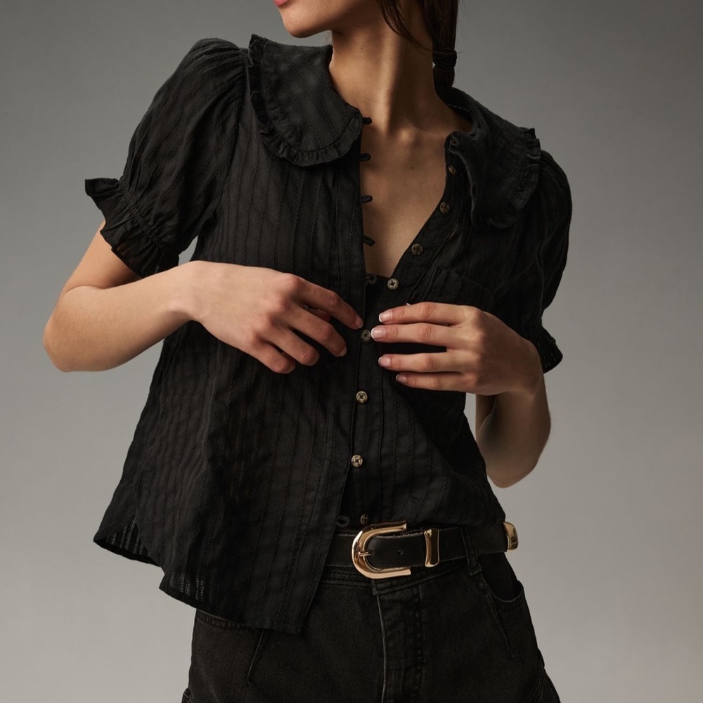 Pilcro Anthropologie Keira Black Button-Down Shirt